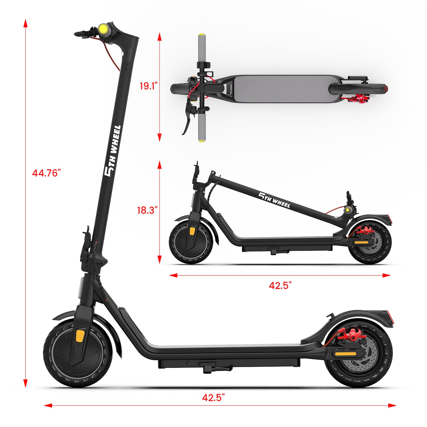 5TH WHEEL Adult Electric Scooter - 500W Peak, 265 lbs Capacity, 8.5" Solid Tires, Turn Signals