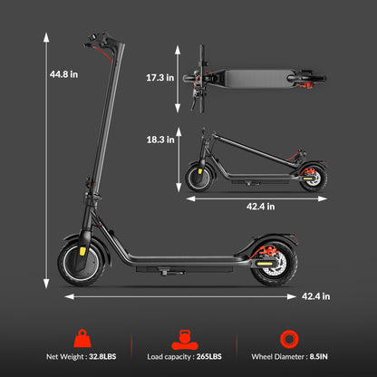 5TH WHEEL V10PLUS Electric Scooter – 500W Peak, 18 mph Top Speed, 19 Mile Max Range, 265 lbs Max Capactiy, 8.5" Solid Tires