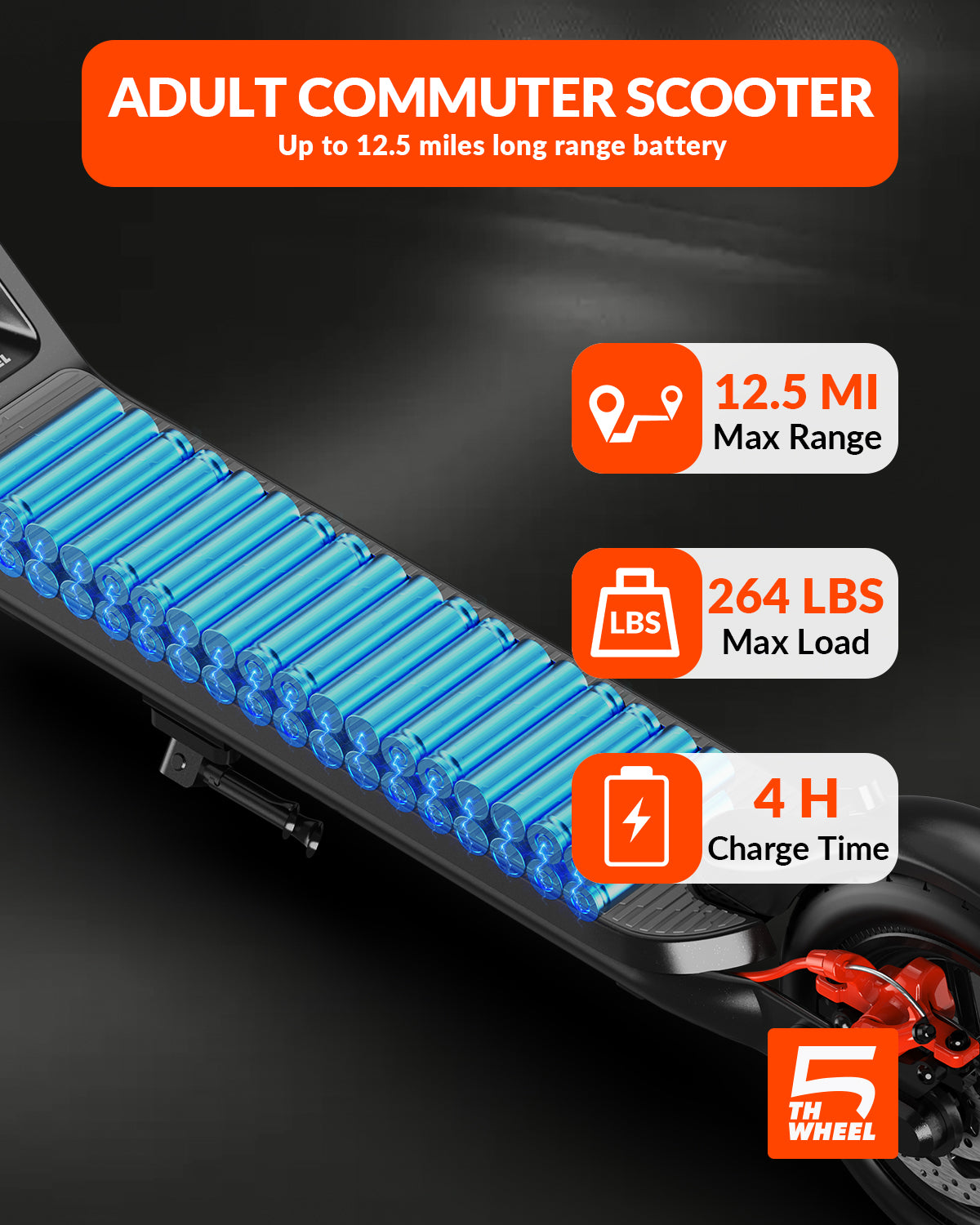 5TH WHEEL V20PRO Electric Scooter - 600W Peak, 265 lbs Capacity, 10" Solid Tires, Turn Signals
