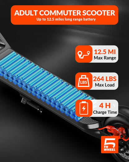 5TH WHEEL V20PRO Electric Scooter - 600W Peak, 265 lbs Capacity, 10" Solid Tires, Turn Signals