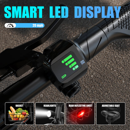 5TH WHEEL T20PRO Seated Electric Scooter w/ Rear Basket - 700W Peak, 20 mph Top Speed, 20 Mile Max Range, 265 lbs Max Capacity, 12" Tires