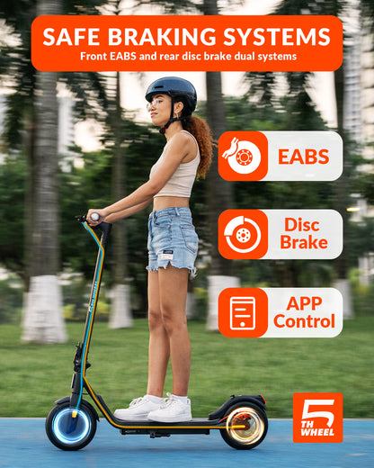 5TH WHEEL V20PRO Electric Scooter - 600W Peak, 265 lbs Capacity, 10" Solid Tires, Turn Signals