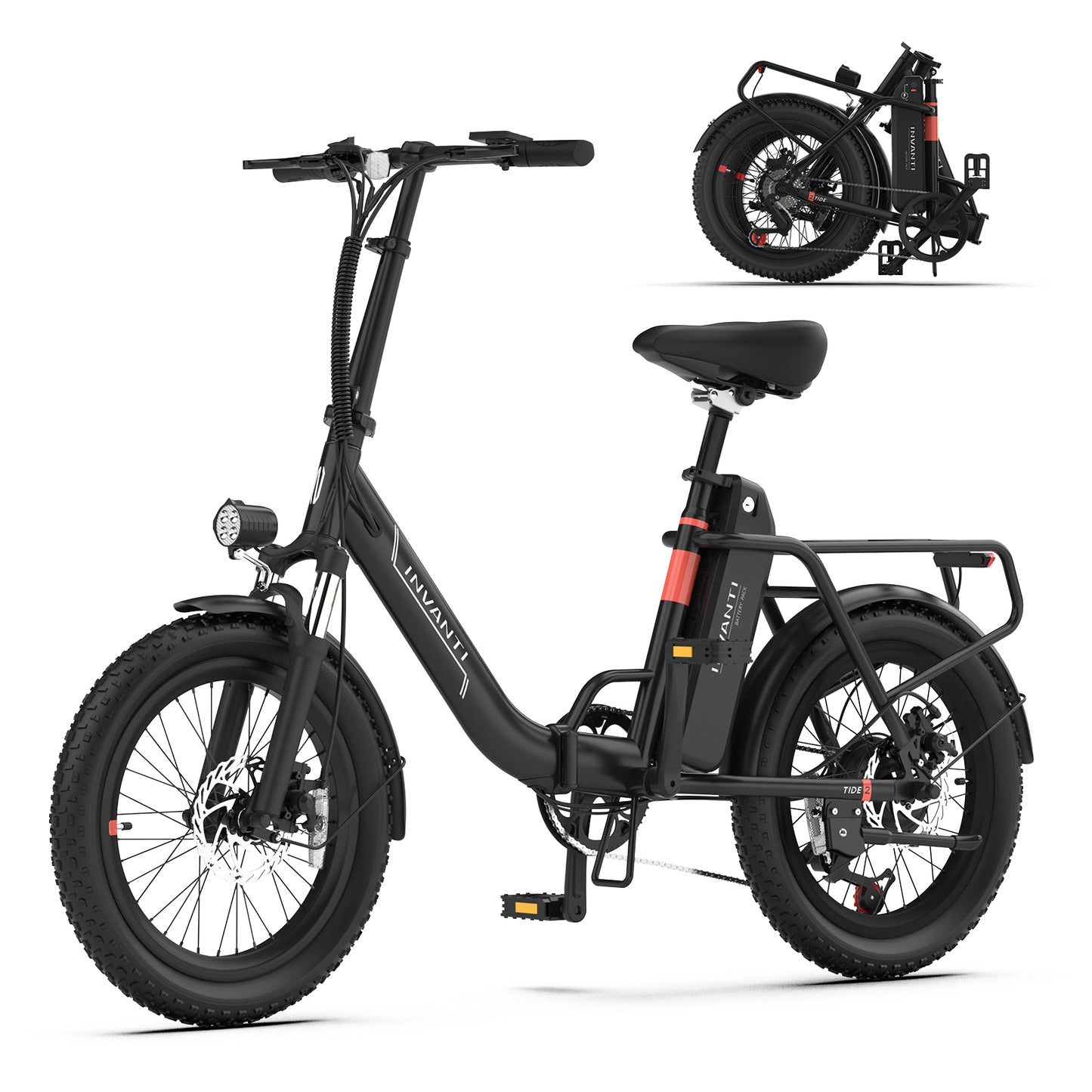 5TH WHEEL TIDE 2 Folding Utility Electric Bike - 1000W Peak Motor, 25 Mile Max Range, 330 lbs Max Capacity, 20" Fat Tires