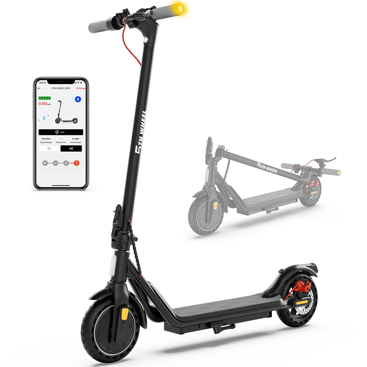 5TH WHEEL Adult Electric Scooter - 500W Peak, 265 lbs Capacity, 8.5" Solid Tires, Turn Signals