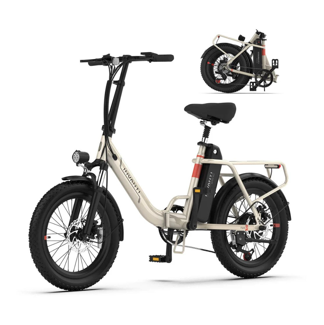 5TH WHEEL TIDE 2 Folding Utility Electric Bike - 1000W Peak Motor, 25 Mile Max Range, 330 lbs Max Capacity, 20" Fat Tires