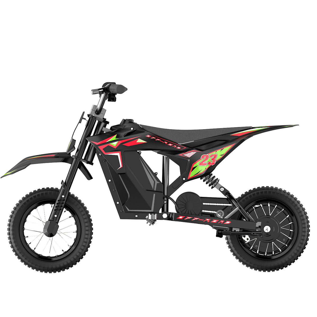 5TH WHEEL TERRAX Kids Electric Dirt Bike - 300W Rated Motor, 15.5 MPH Top Speed, Hydraulic Suspension, with 12” Tires