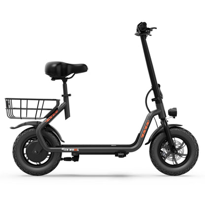 5TH WHEEL T20PRO Seated Electric Scooter w/ Rear Basket - 700W Peak, 20 mph Top Speed, 20 Mile Max Range, 265 lbs Max Capacity, 12" Tires