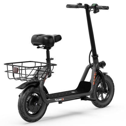 5TH WHEEL T20PRO Seated Electric Scooter w/ Rear Basket - 700W Peak, 20 mph Top Speed, 20 Mile Max Range, 265 lbs Max Capacity, 12" Tires