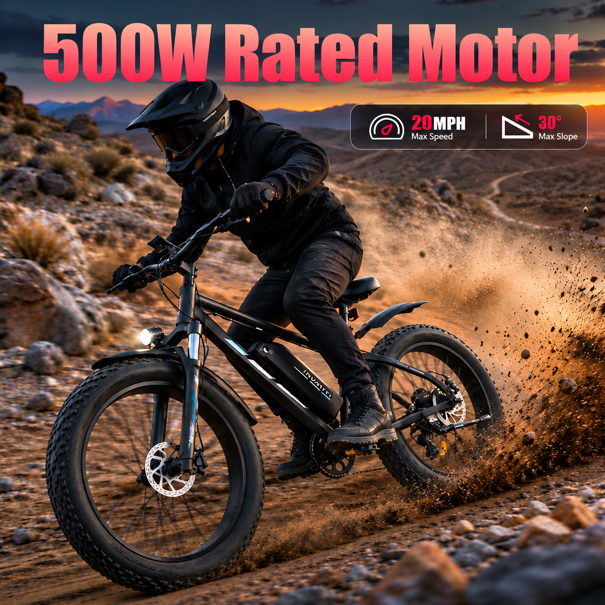 5TH WHEEL RAVENX Fat Tire Electric Bike - 500W Rated Motor, 20 MPH Top Speed, 72 Mile Max Range, with 26” Fat Tires
