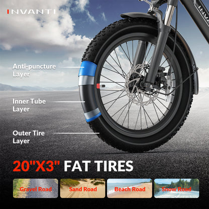 5TH WHEEL TIDE 2 Folding Utility Electric Bike - 1000W Peak Motor, 25 Mile Max Range, 330 lbs Max Capacity, 20" Fat Tires