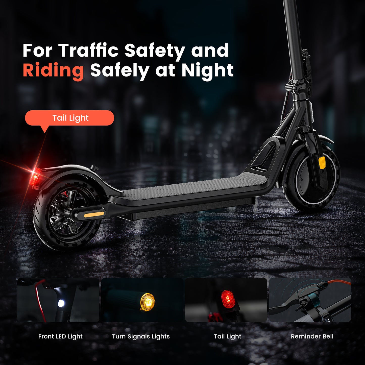 5TH WHEEL Adult Electric Scooter - 500W Peak, 265 lbs Capacity, 8.5" Solid Tires, Turn Signals