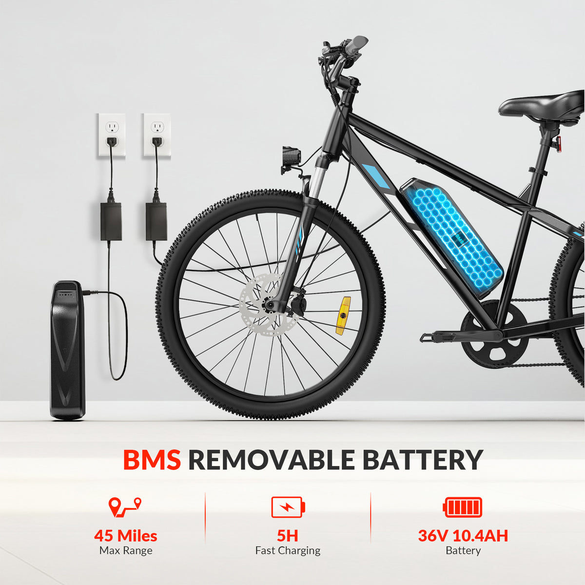 5TH WHEEL METROX Commuter Electric Bike - 350W Rated Motor, 20 MPH Top Speed, 45 Mile Max Range, with 26” Tires