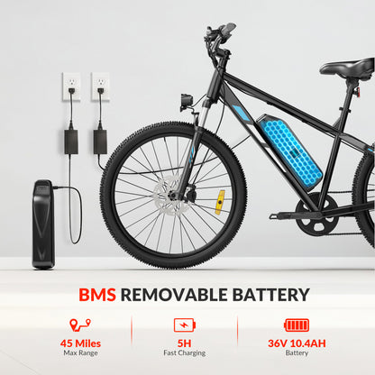 5TH WHEEL METROX Commuter Electric Bike - 350W Rated Motor, 20 MPH Top Speed, 45 Mile Max Range, with 26” Tires