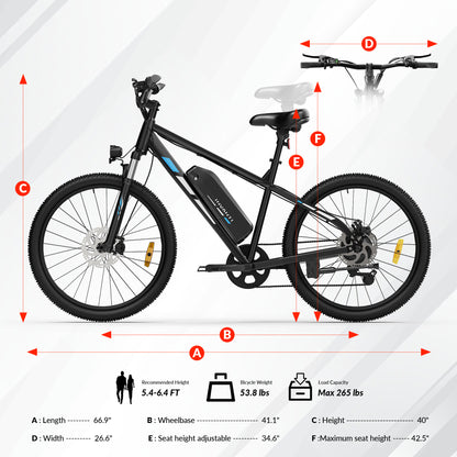 5TH WHEEL METROX Commuter Electric Bike - 350W Rated Motor, 20 MPH Top Speed, 45 Mile Max Range, with 26” Tires