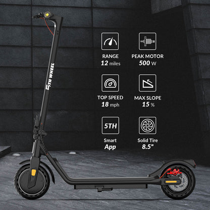 5TH WHEEL Adult Electric Scooter - 500W Peak, 265 lbs Capacity, 8.5" Solid Tires, Turn Signals