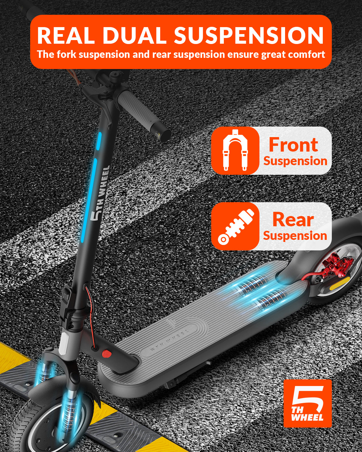 5TH WHEEL V40PRO Electric Scooter | 800W Peak Motor & 25 Mile Range with Ambient Lighting System