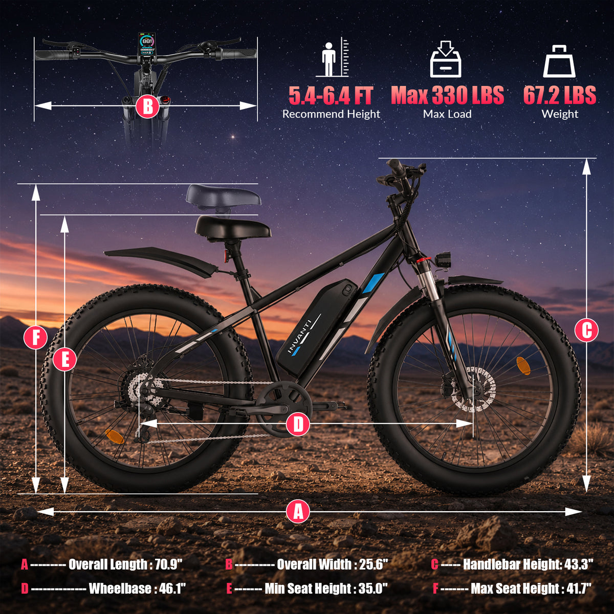5TH WHEEL RAVENX Fat Tire Electric Bike - 500W Rated Motor, 20 MPH Top Speed, 72 Mile Max Range, with 26” Fat Tires