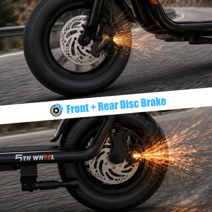 5TH WHEEL T20PRO Seated Electric Scooter w/ Rear Basket - 700W Peak, 20 mph Top Speed, 20 Mile Max Range, 265 lbs Max Capacity, 12" Tires