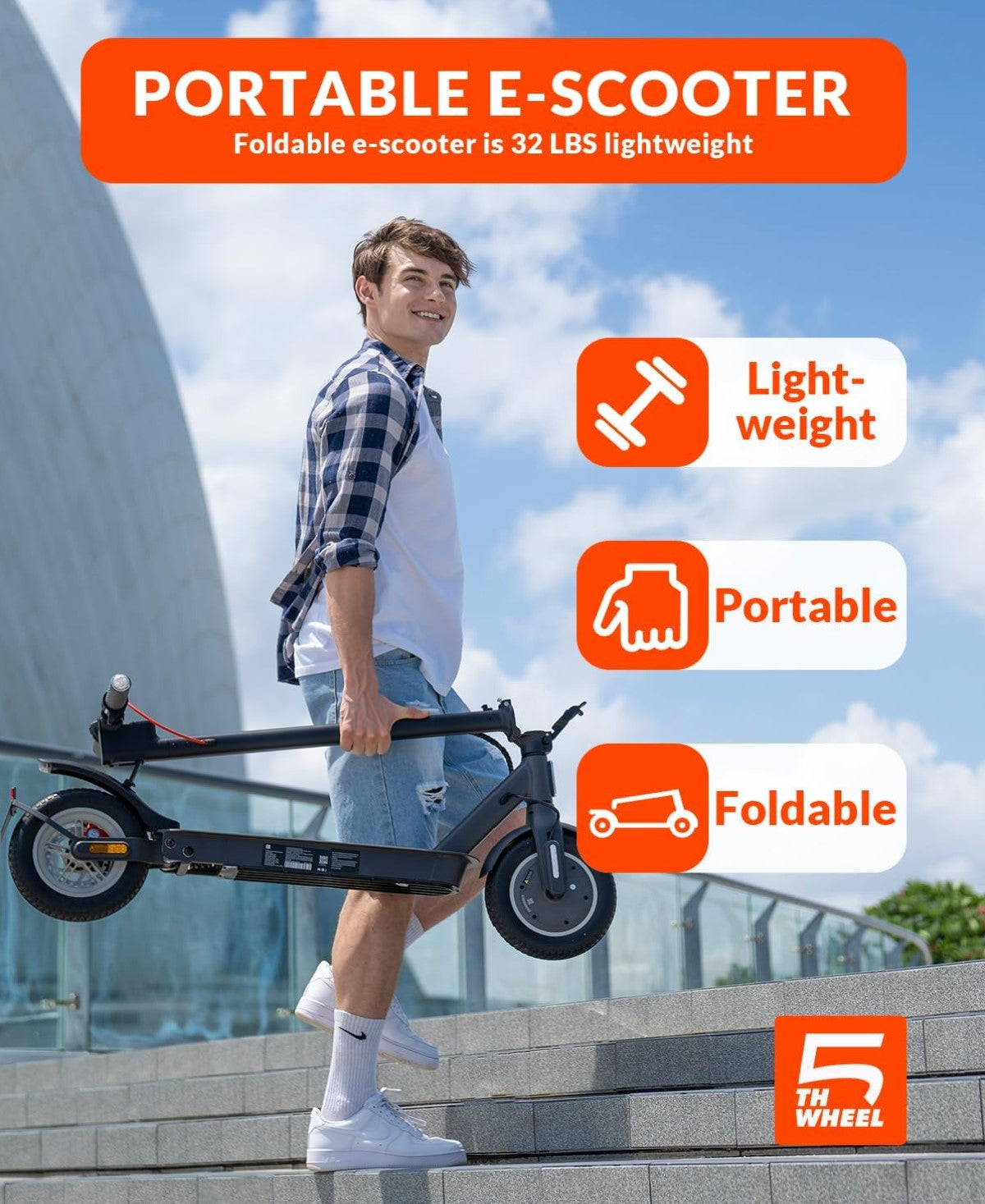 5TH WHEEL V30PRO Electric Scooter - 700W Peak, Rear Suspension, 10" Solid Tires, Turn Signals