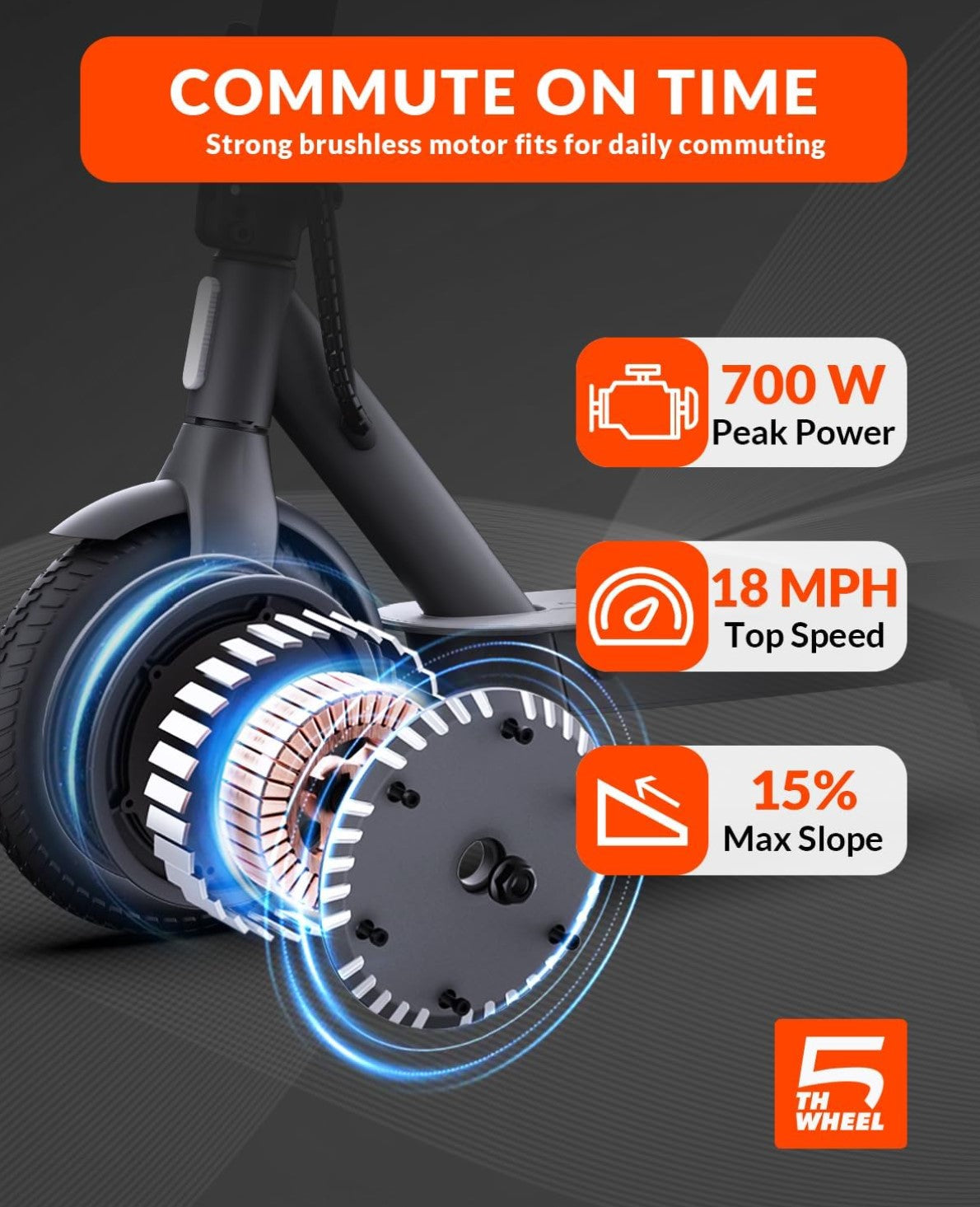 5TH WHEEL V30PRO Electric Scooter - 700W Peak, Rear Suspension, 10" Solid Tires, Turn Signals