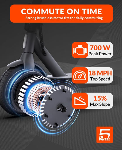 5TH WHEEL V30PRO Electric Scooter - 700W Peak, Rear Suspension, 10" Solid Tires, Turn Signals